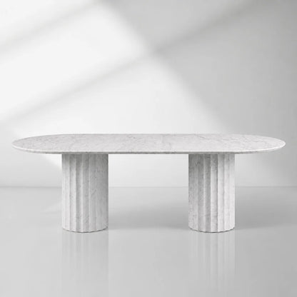 Danae Oval Marble Dining Table with Fluted Pedestal Base