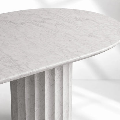 Danae Oval Marble Dining Table with Fluted Pedestal Base