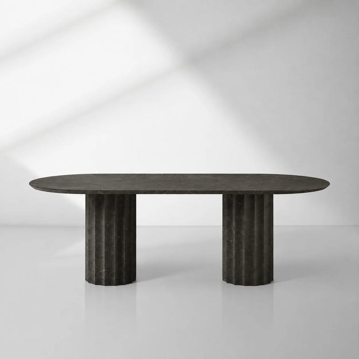 Danae Oval Marble Dining Table with Fluted Pedestal Base