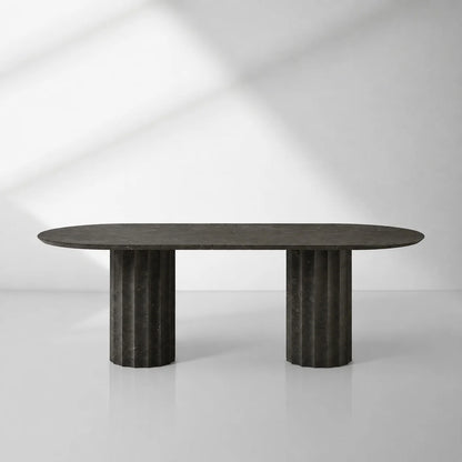 Danae Oval Marble Dining Table with Fluted Pedestal Base