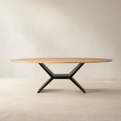 Jacob Oval Dining Table in Flax Oak with Vertex Iron Base