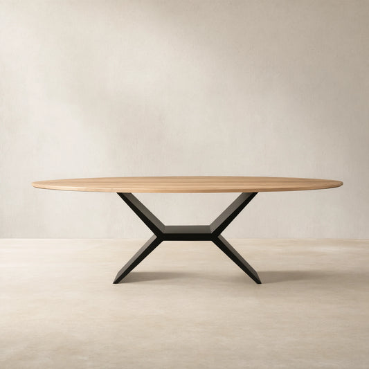 Jacob Oval Dining Table in Flax Oak with Vertex Iron Base