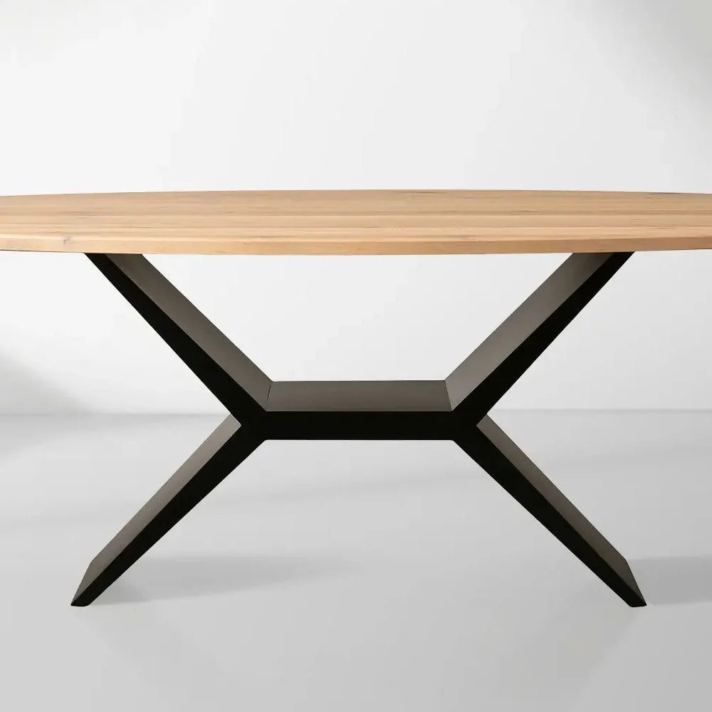 Jacob Oval Dining Table in Flax Oak with Vertex Iron Base