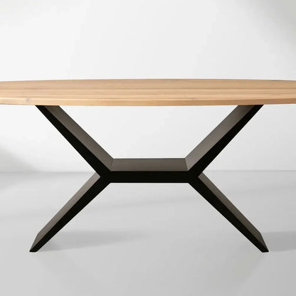 Jacob Oval Dining Table in Flax Oak with Vertex Iron Base