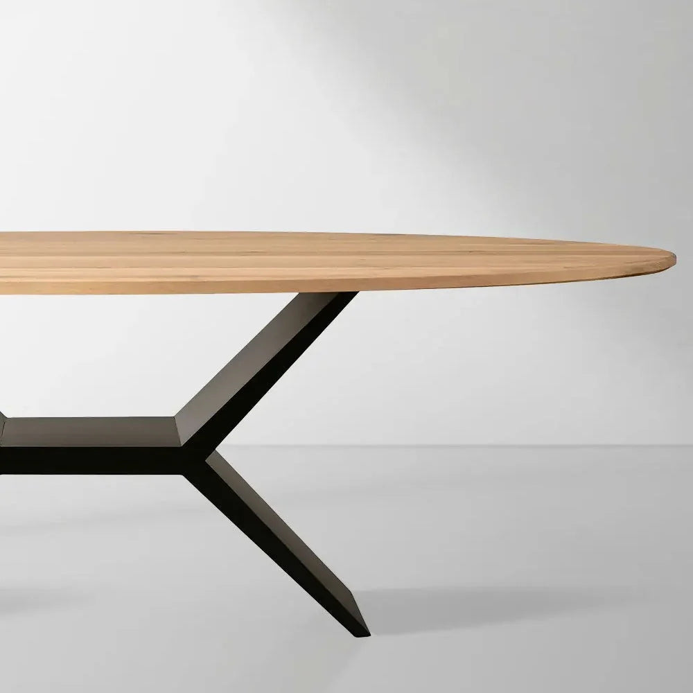 Jacob Oval Dining Table in Flax Oak with Vertex Iron Base