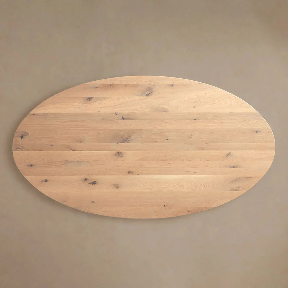 Jacob Oval Dining Table in Flax Oak with Vertex Iron Base