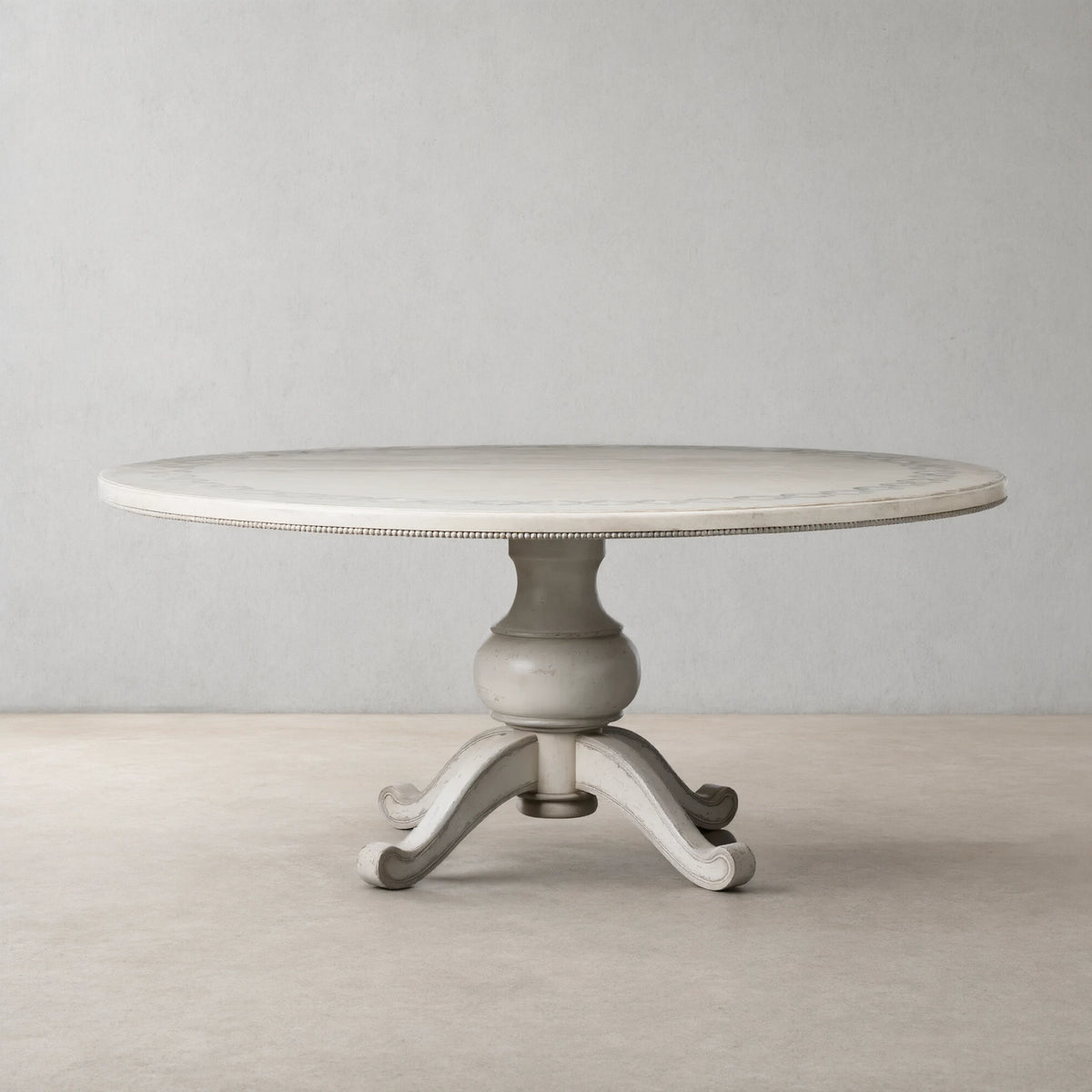 Girardi Margherita Bell'Arte Antique White Round Dining Table Hand-Painted Border Pattern
