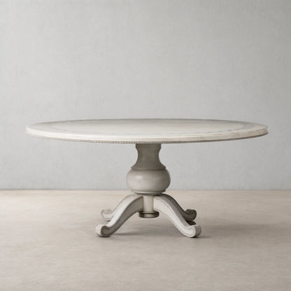 Girardi Margherita Bell'Arte Antique White Round Dining Table Hand-Painted Border Pattern
