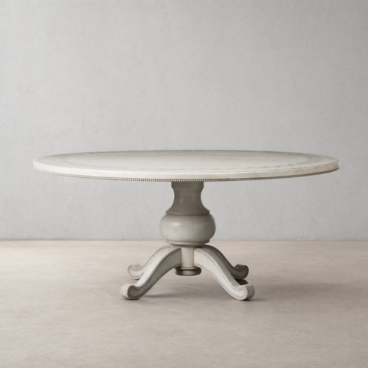 Girardi Margherita Bell'Arte Antique White Round Dining Table Hand-Painted Border Pattern