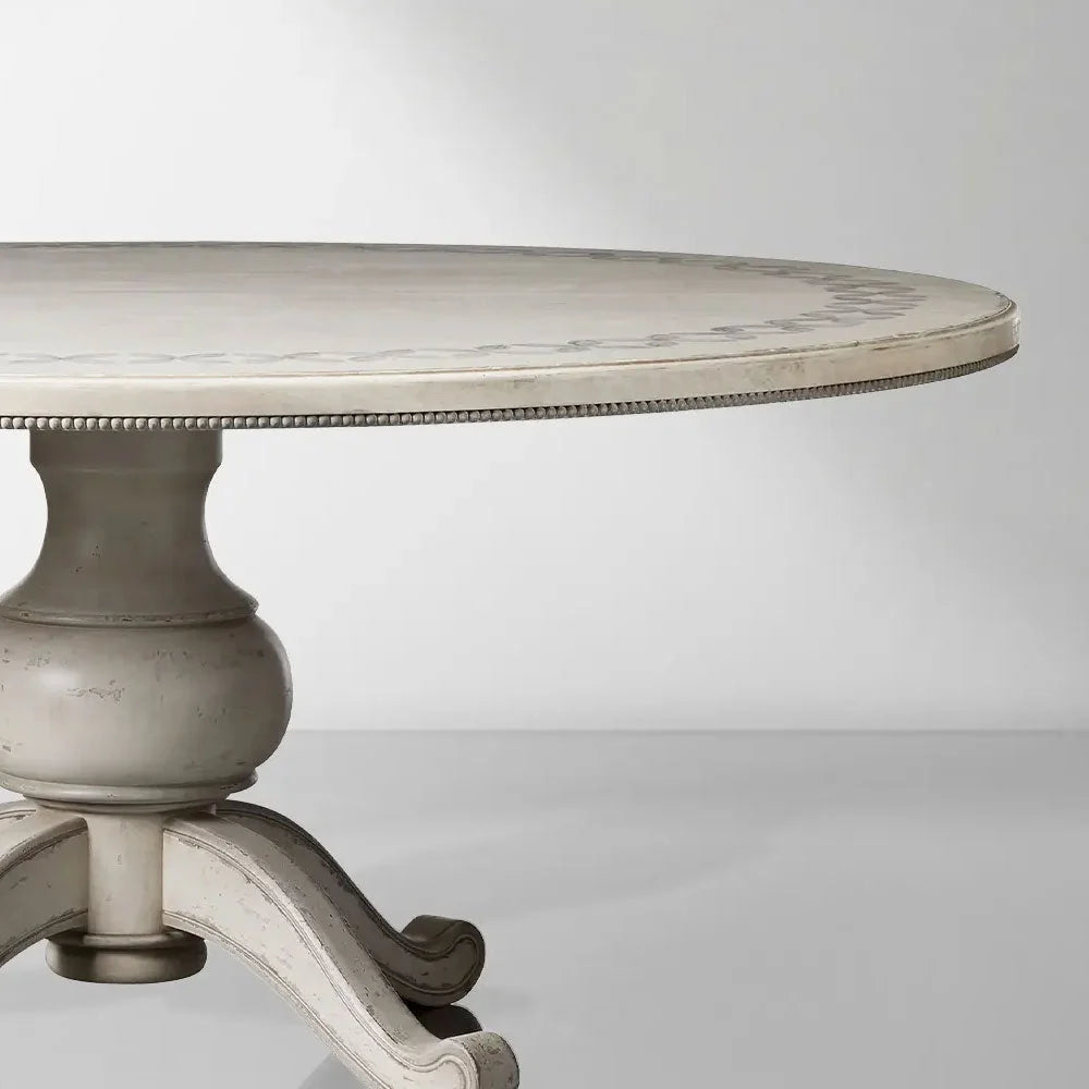 Girardi Margherita Bell'Arte Antique White Round Dining Table Hand-Painted Border Pattern