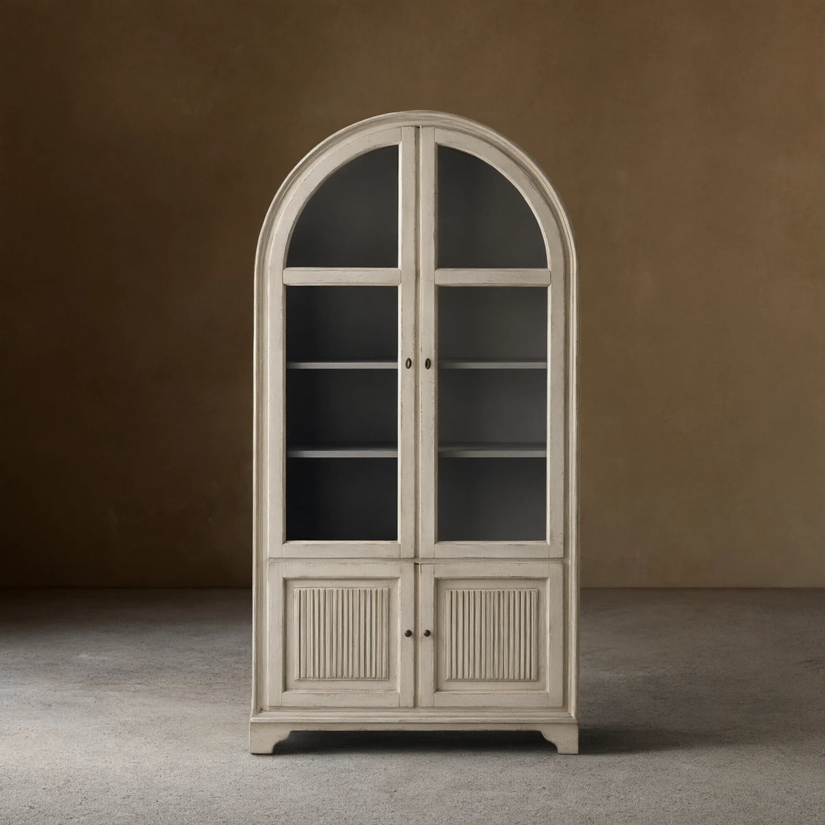 Giotto Antique Tall Display Cabinet Wood Side Storage Cabinet Bookcase with Glass Doors