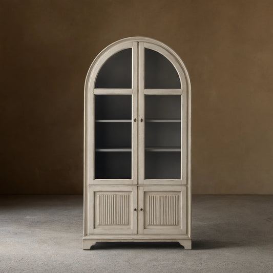 Giotto Antique Tall Display Cabinet Wood Side Storage Cabinet Bookcase with Glass Doors