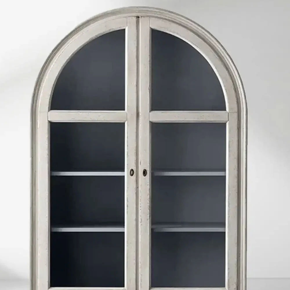 Giotto Antique Tall Display Cabinet Wood Side Storage Cabinet Bookcase with Glass Doors