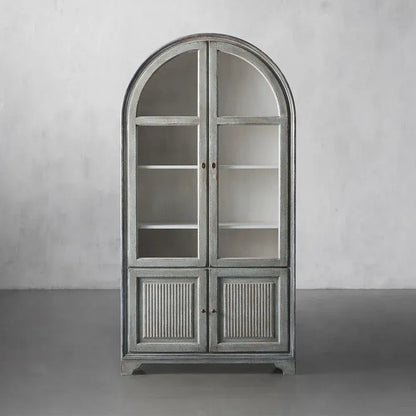 Giotto Antique Tall Display Cabinet Wood Side Storage Cabinet Bookcase with Glass Doors