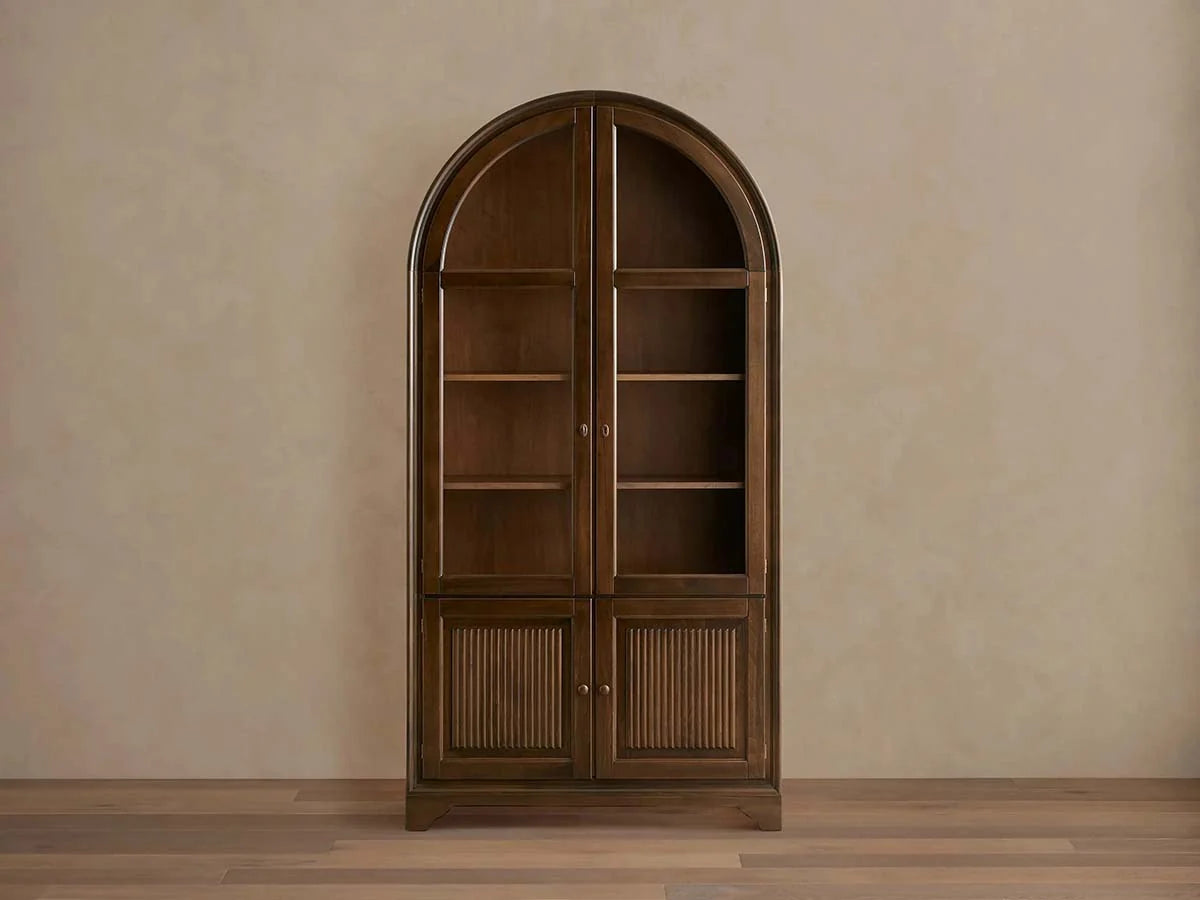 Giotto Antique Tall Display Cabinet Wood Side Storage Cabinet Bookcase with Glass Doors