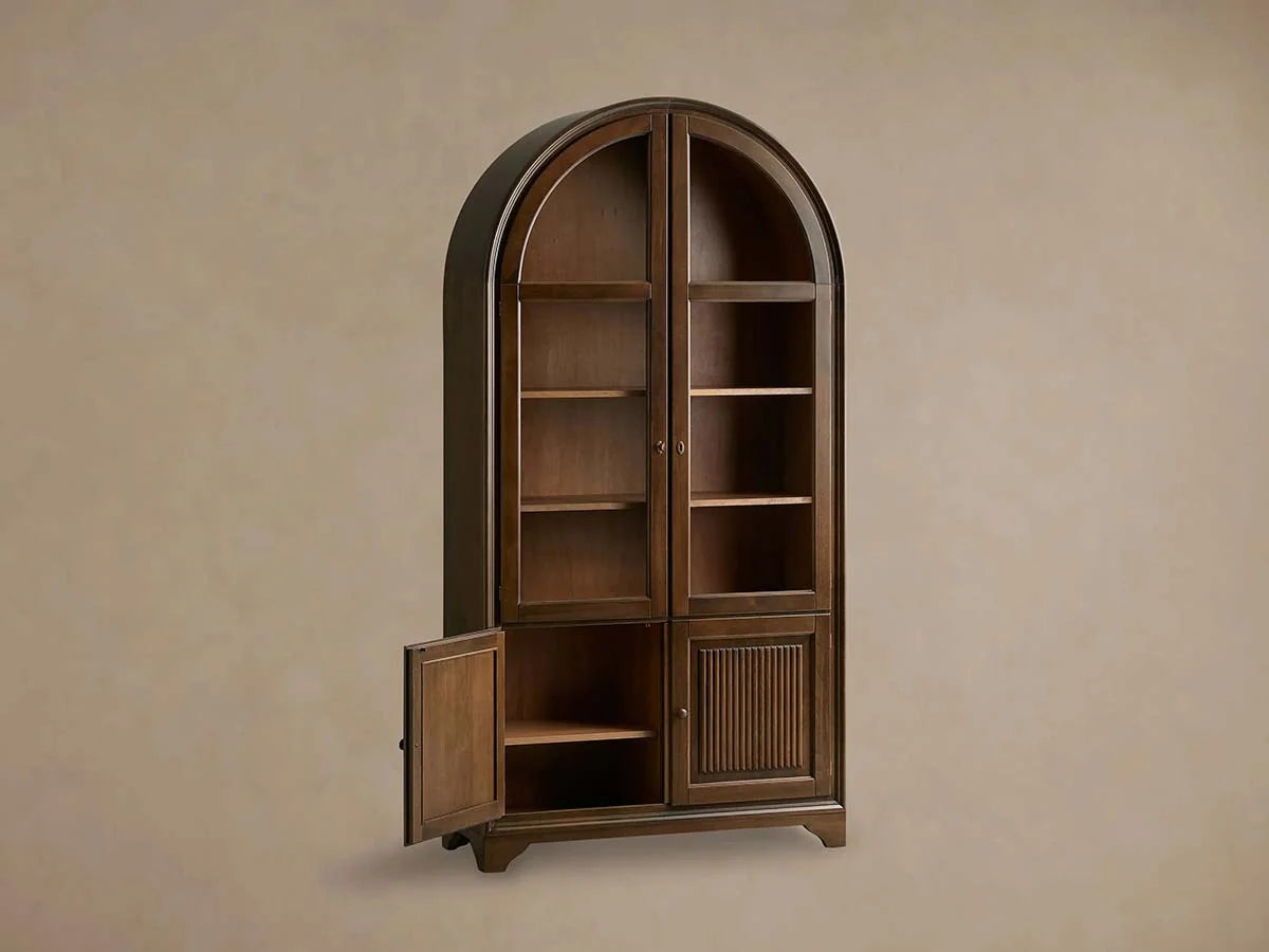 Giotto Antique Tall Display Cabinet Wood Side Storage Cabinet Bookcase with Glass Doors