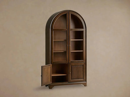 Giotto Antique Tall Display Cabinet Wood Side Storage Cabinet Bookcase with Glass Doors