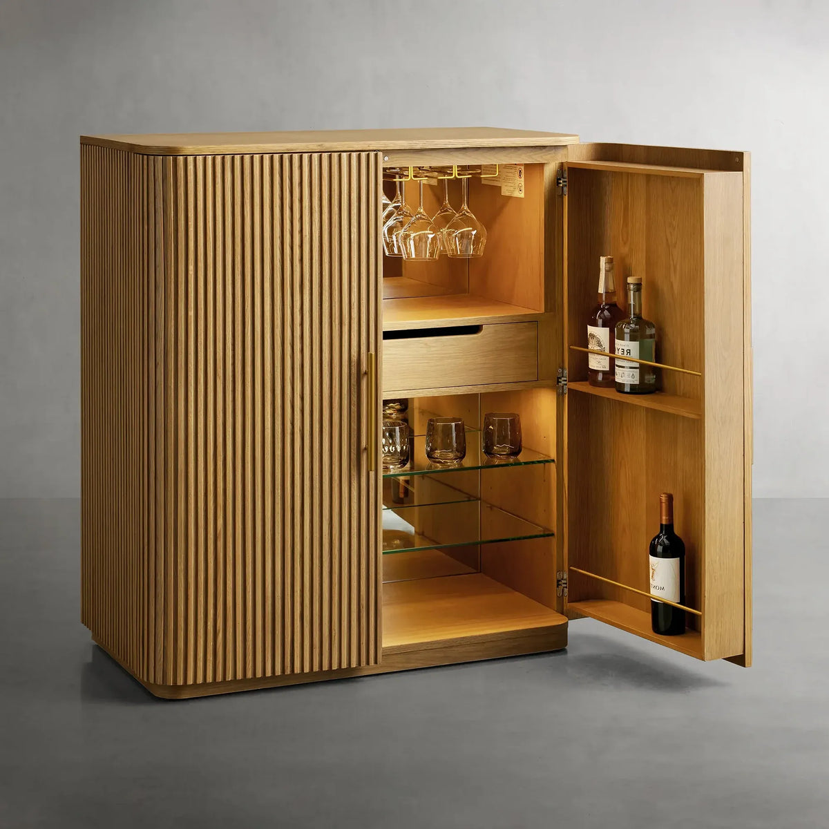 Finnley Wood Bar Cabinet with Metal Base