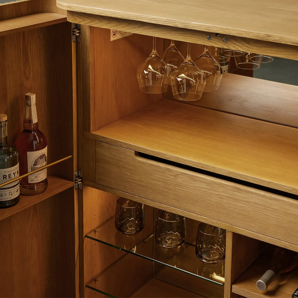 Finnley Wood Bar Cabinet with Metal Base