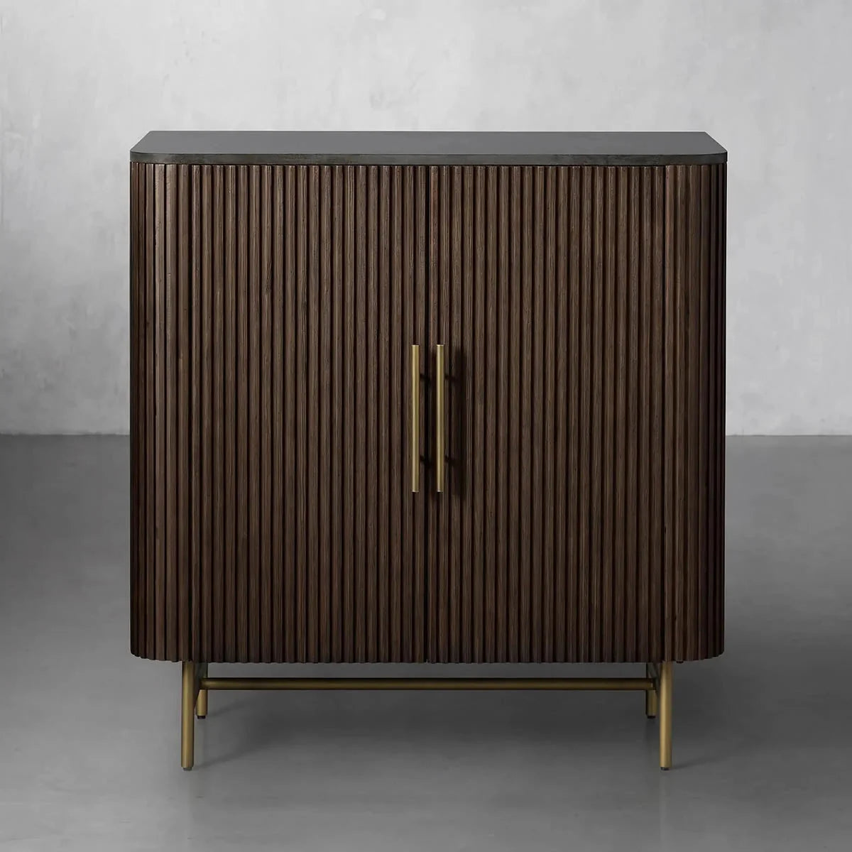 Finnley Small Stone Top Wood Bar Cabinet with Wine Rack
