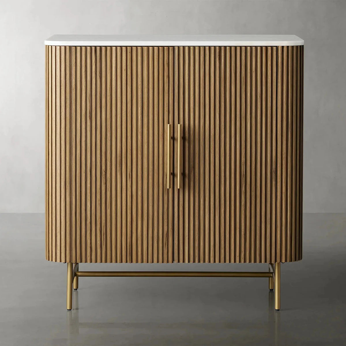 Finnley Small Stone Top Wood Bar Cabinet with Wine Rack