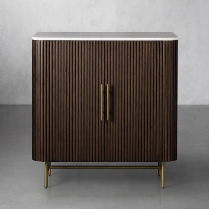 Finnley Small Stone Top Wood Bar Cabinet with Wine Rack
