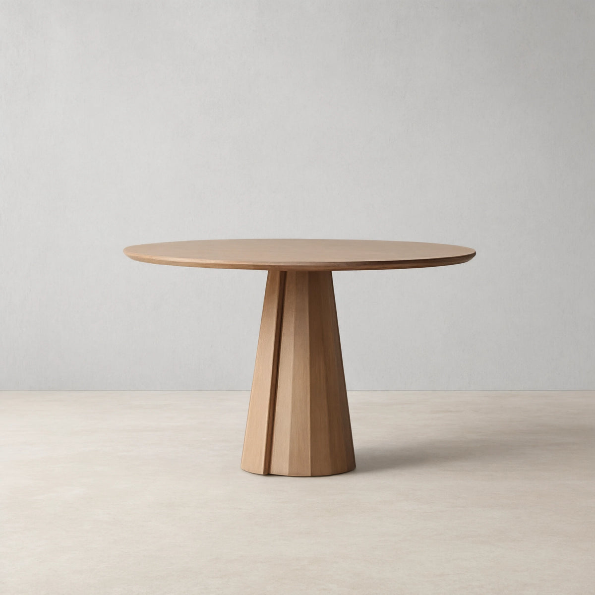 Brank Wood Round Dining Table With Faceted Cone Base