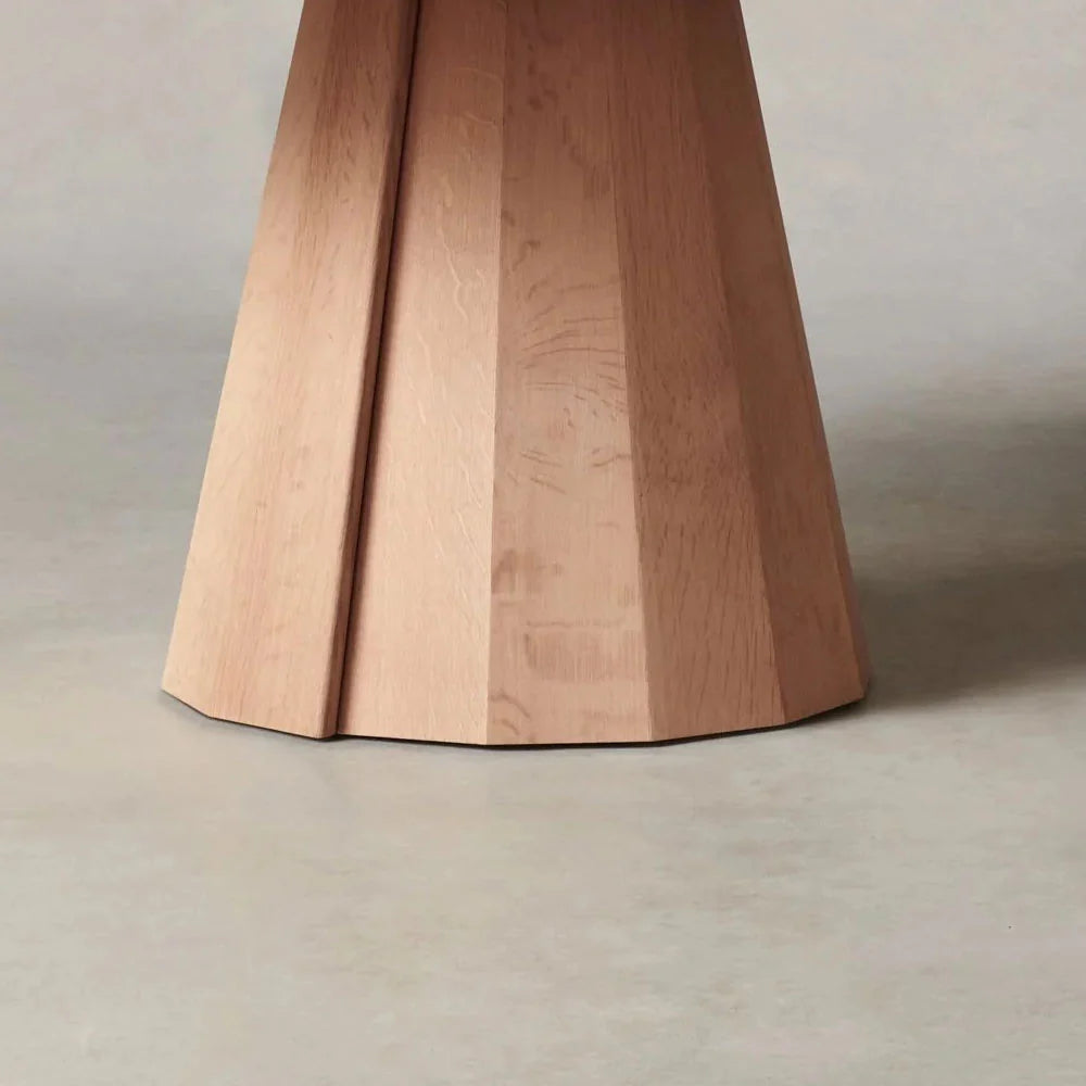 Brank Wood Round Dining Table With Faceted Cone Base