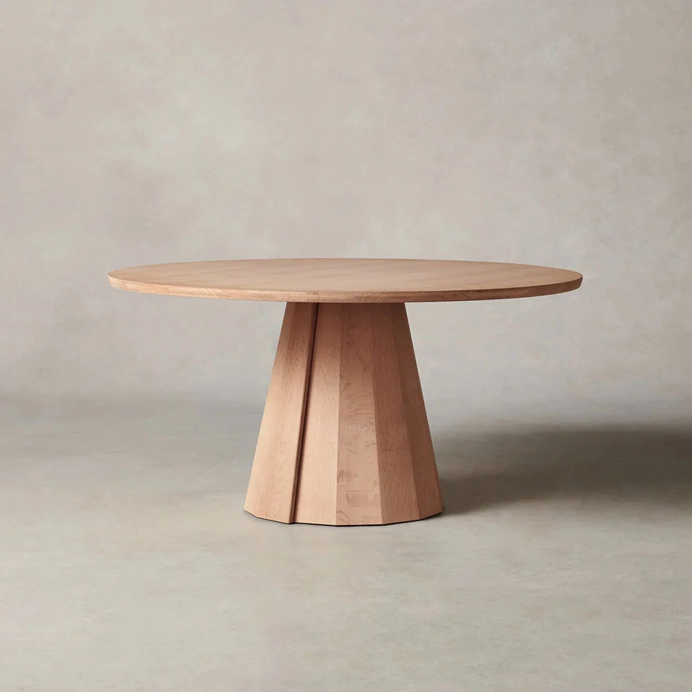 Brank Wood Round Dining Table With Faceted Cone Base