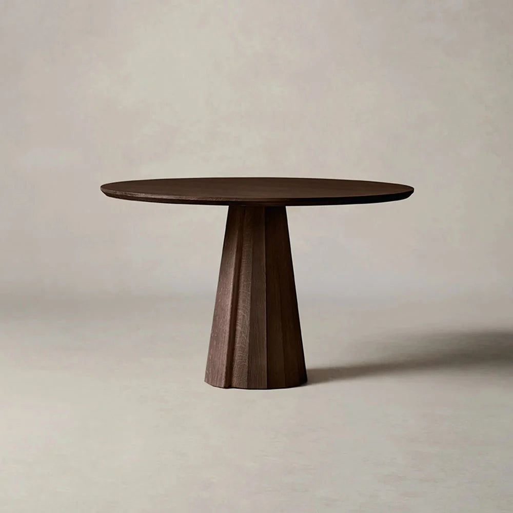 Brank Wood Round Dining Table With Faceted Cone Base