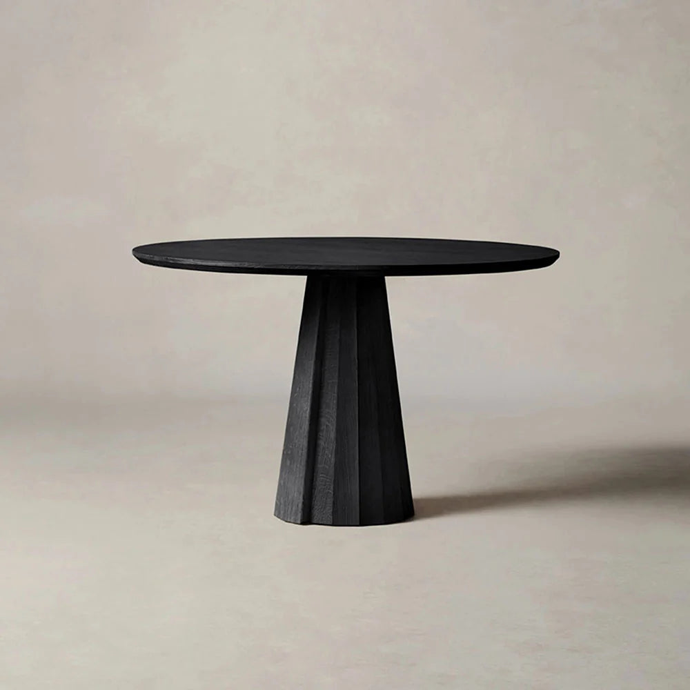 Brank Wood Round Dining Table With Faceted Cone Base