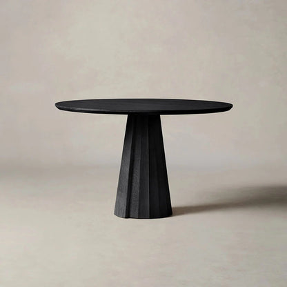 Brank Wood Round Dining Table With Faceted Cone Base