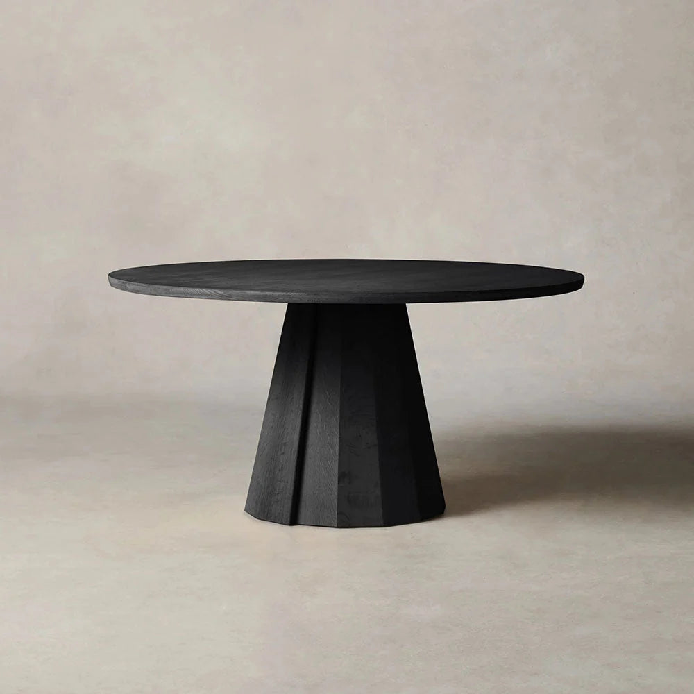 Brank Wood Round Dining Table With Faceted Cone Base