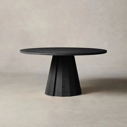Brank Wood Round Dining Table With Faceted Cone Base
