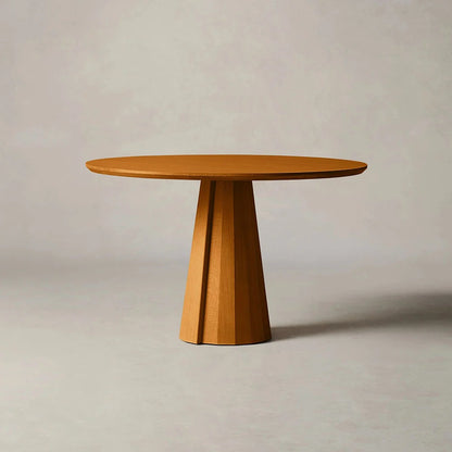 Brank Wood Round Dining Table With Faceted Cone Base