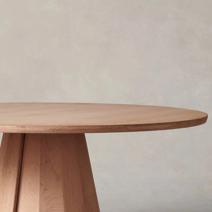 Brank Wood Round Dining Table With Faceted Cone Base