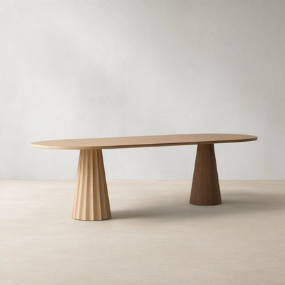 Brank Oval Dining Table Faceted Cone Base with Beveled Edge Top