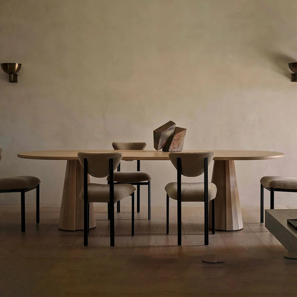 Brank Oval Dining Table Faceted Cone Base with Beveled Edge Top