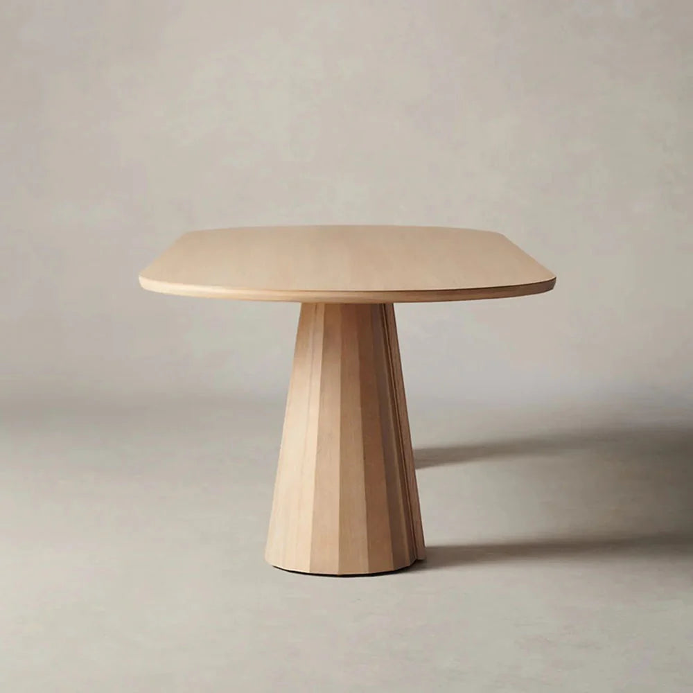 Brank Oval Dining Table Faceted Cone Base with Beveled Edge Top