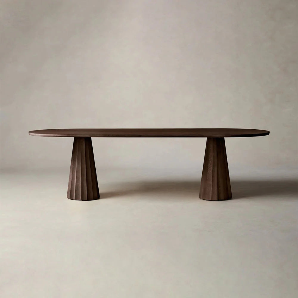 Brank Oval Dining Table Faceted Cone Base with Beveled Edge Top