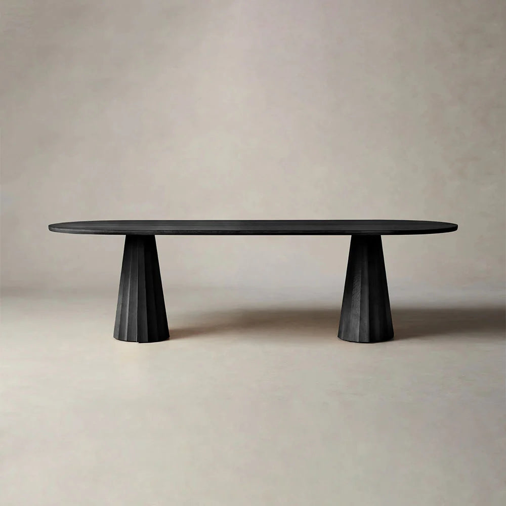 Brank Oval Dining Table Faceted Cone Base with Beveled Edge Top