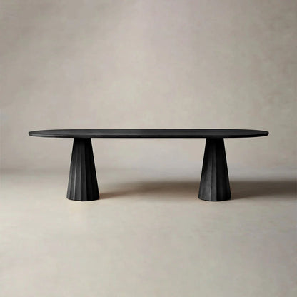 Brank Oval Dining Table Faceted Cone Base with Beveled Edge Top