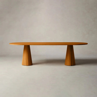 Brank Oval Dining Table Faceted Cone Base with Beveled Edge Top