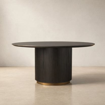 Finnley Round Wood Dining Table With Carrara Marble or Bluestone Top