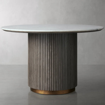 Finnley Round Wood Dining Table With Carrara Marble or Bluestone Top