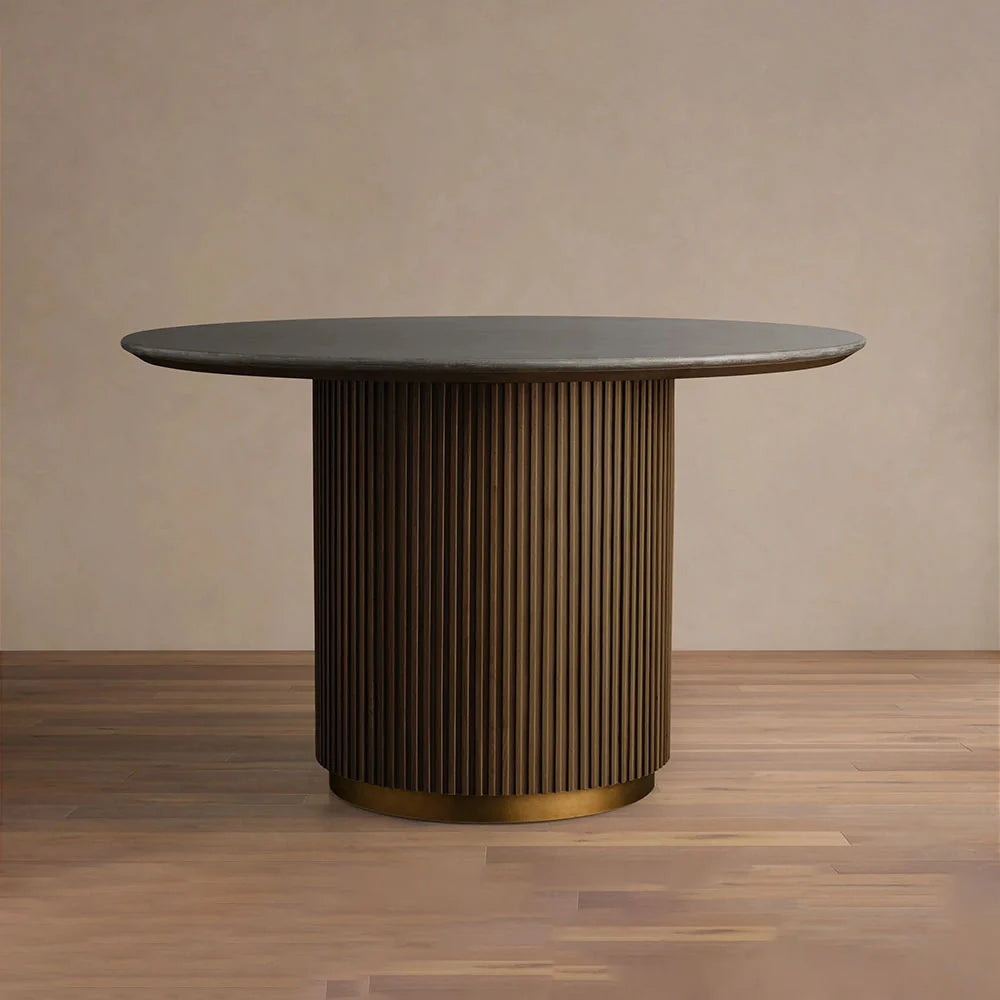 Finnley Round Wood Dining Table With Carrara Marble or Bluestone Top
