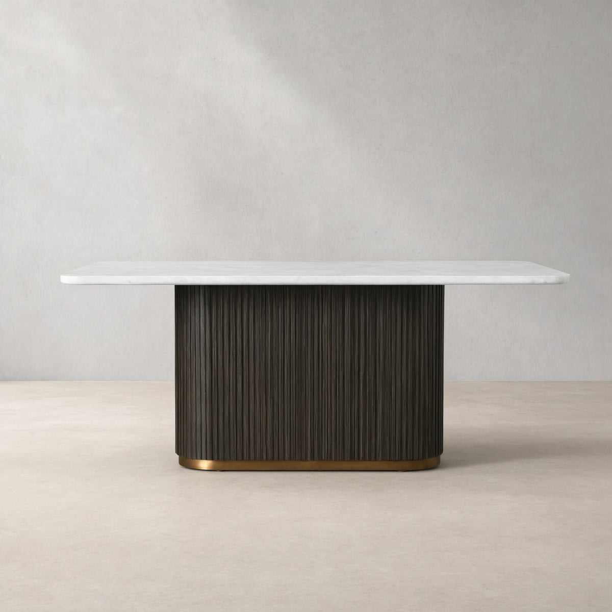 Finnley Rectangle Dining Table with Stone Top Reeded Oak Base