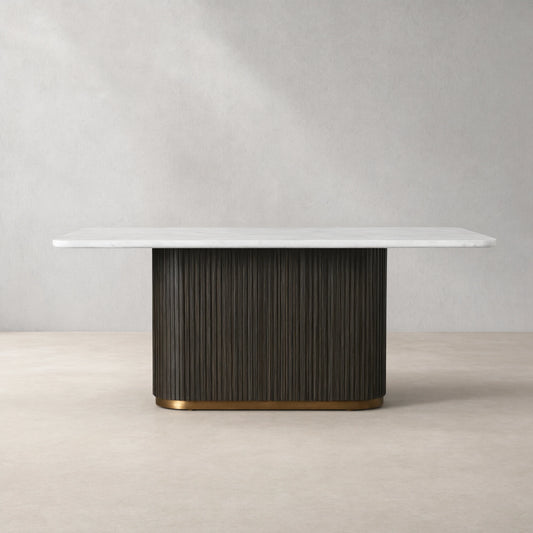 Finnley Rectangle Dining Table with Stone Top Reeded Oak Base