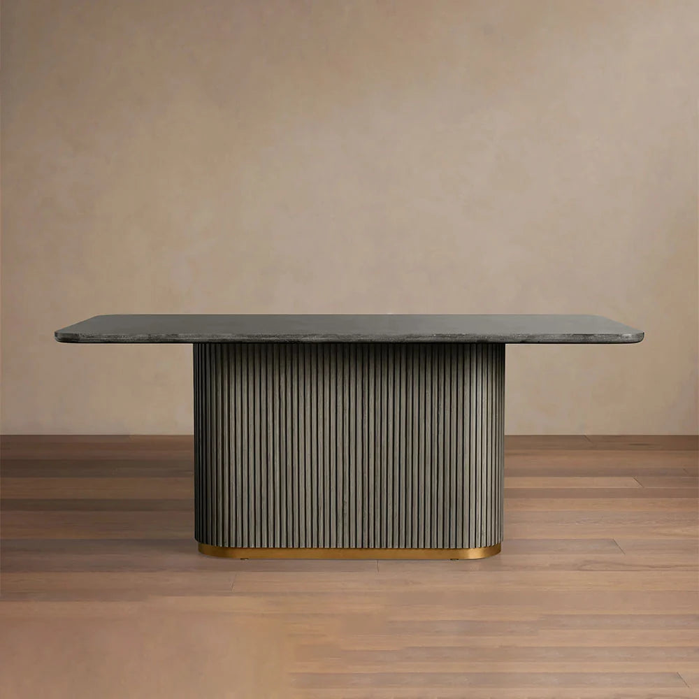 Finnley Rectangle Dining Table with Stone Top Reeded Oak Base