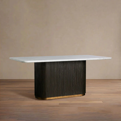 Finnley Rectangle Dining Table with Stone Top Reeded Oak Base